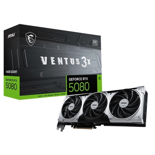 ვიდეო დაფა MSI 912-V531-297 VENTUS 3X OC PLUS, GeForce RTX5080, 16GB, 256-bit, DP, HDMI, Black/Silver