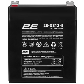 უწყვეტი კვების წყაროს ელემენტი 2E 2E-GS12-5, 12V, 5Ah, AGM VRLA, Uninterruptible Power Supply Element, Black