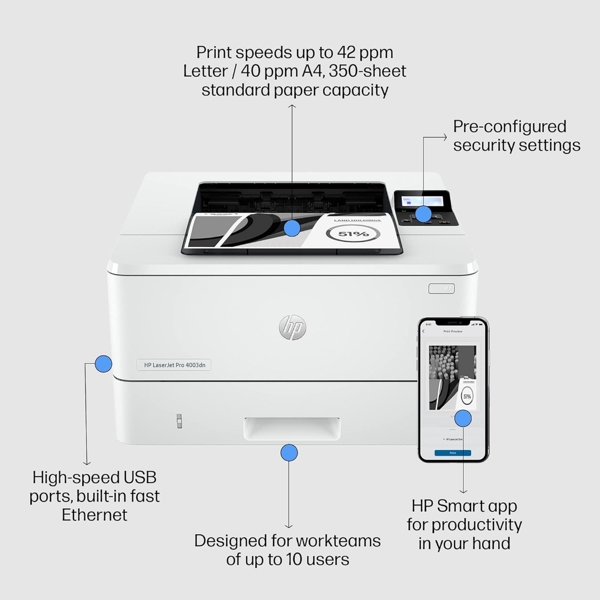 პრინტერი HP 2z609a LaserJet Pro 4003dn, A4, USB, Ethernet, Printer, White