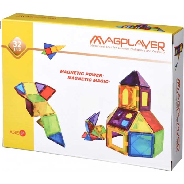 მაგნიტური კონსტრუქცია MagPlayer MPL-32, 32Pcs, Designer Magnetic Set Box