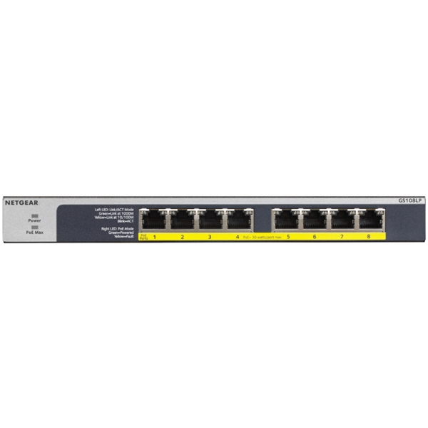 სვიჩი Netgear GS108LP-100EUS, 8-Port Gigabit, Switch, Grey