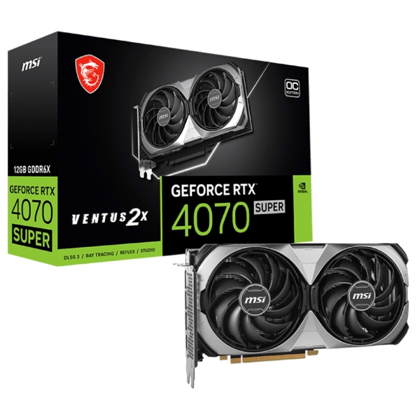 ვიდეო დაფა MSI 912-V513-829 SUPER 12G VENTUS 2X OC, GeForce RTX4070, 12GB, 192-bit, DP, HDMI, Grey