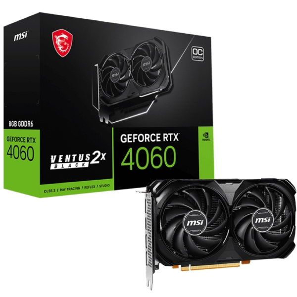 ვიდეო დაფა MSI 912-V516-088 VENTUS 2X 8G OC, GeForce RTX4060, 8GB, 128-bit, DP, HDMI, Black