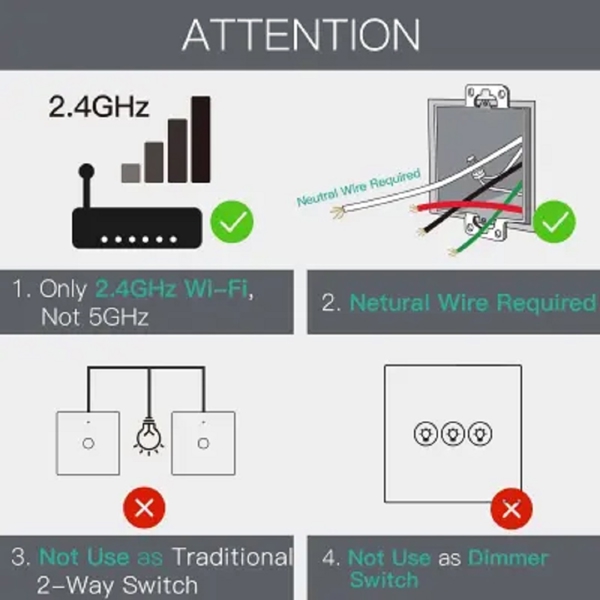 ჭკვიანი ჩამრთველი Moes WRS-EU2-BK-MS, Smart Switch, Black