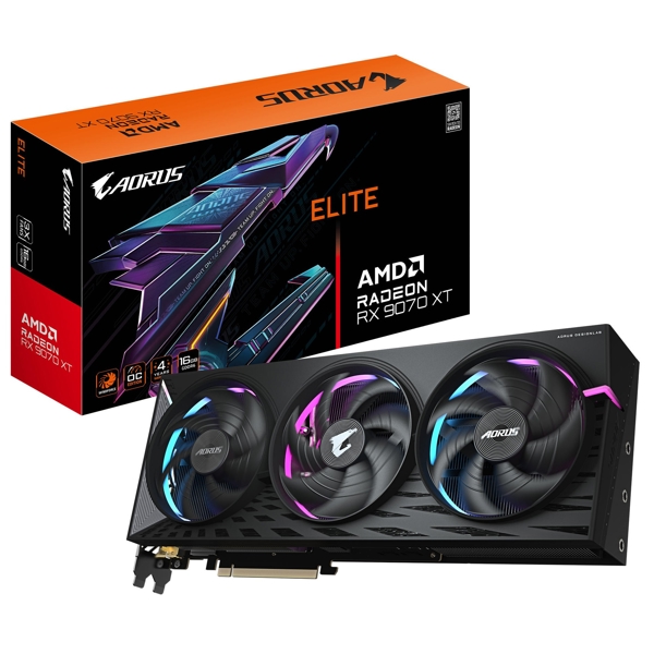 ვიდეო დაფა Gigabyte GV-R9070XTAORUS_E AORUS ELITE, Radeon RX9070XT, 16GB, 256-bit, HDMI, DP, Black