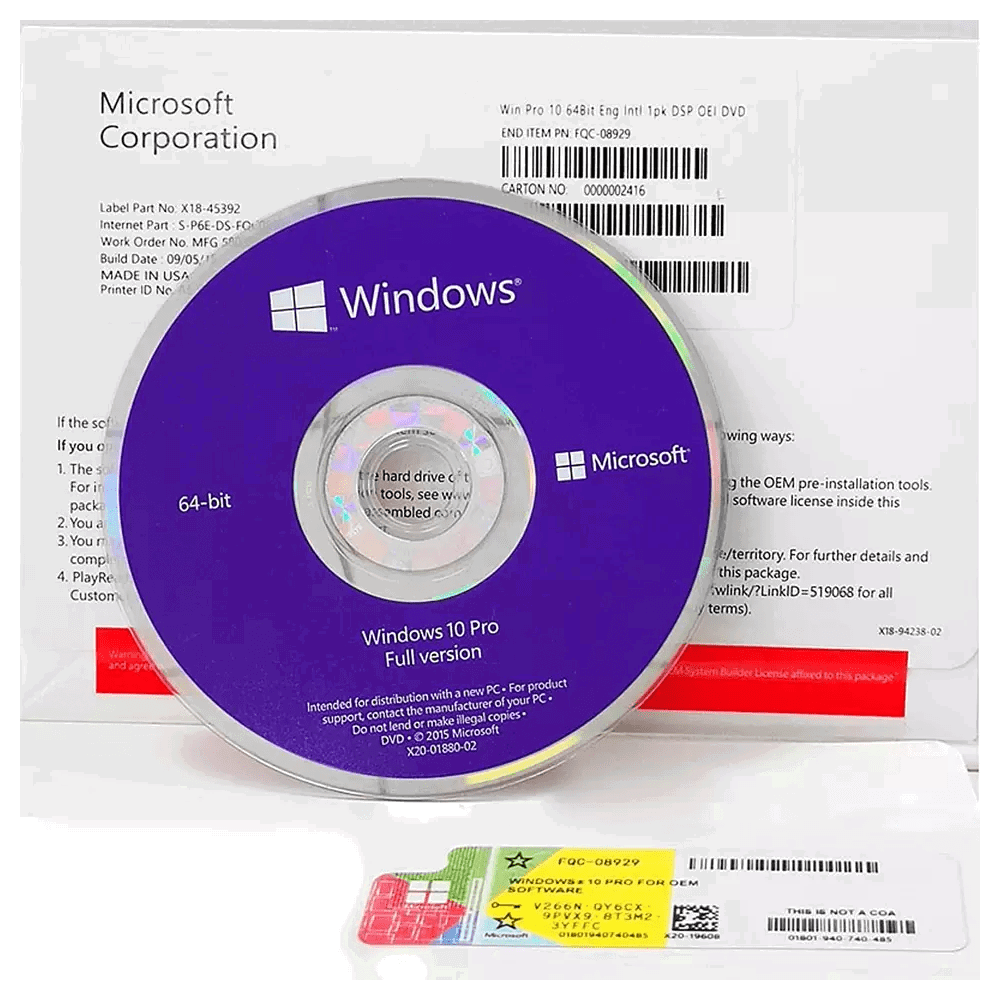 ოპერაციული სისტემა MICROSOFT WINDOWS 10 PRO FQC-08929