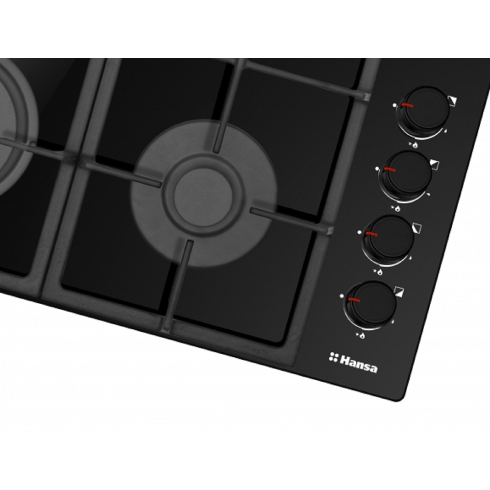 ჩასაშენებელი გაზის ქურის ზედაპირი Hansa BHKS661830, Built-in Gas Cooktop, Black