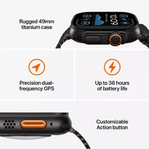 სმარტ საათი Apple MX5V3RB/A Watch Ultra 2, 1.92", IP6X Waterproof, Bluetooth, Wi-Fi, Smart Watch, Black