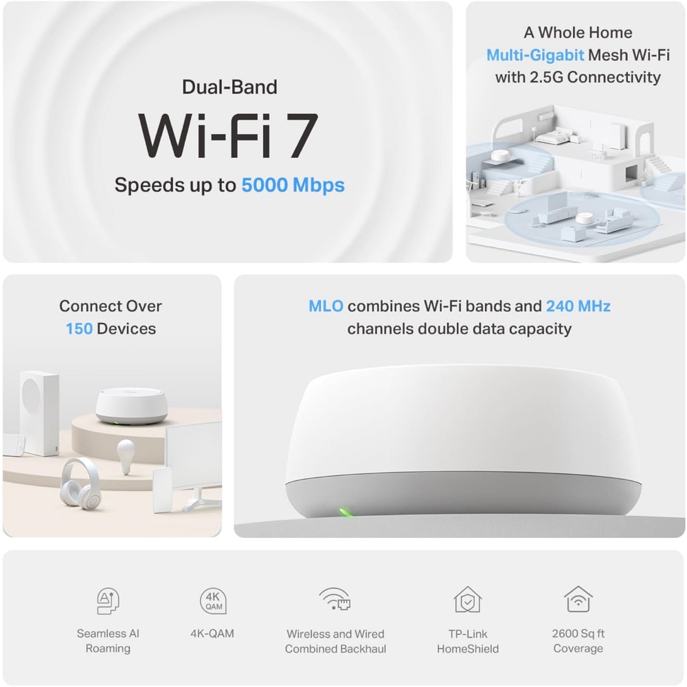 როუტერი TP-Link DECO BE25(1-PACK), 2882Mbps, Home Mesh WiFi 7 System, White