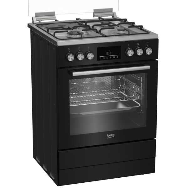 Gas Cooker Beko FBE63331XCS, 3 Gas + 1 electric, Black