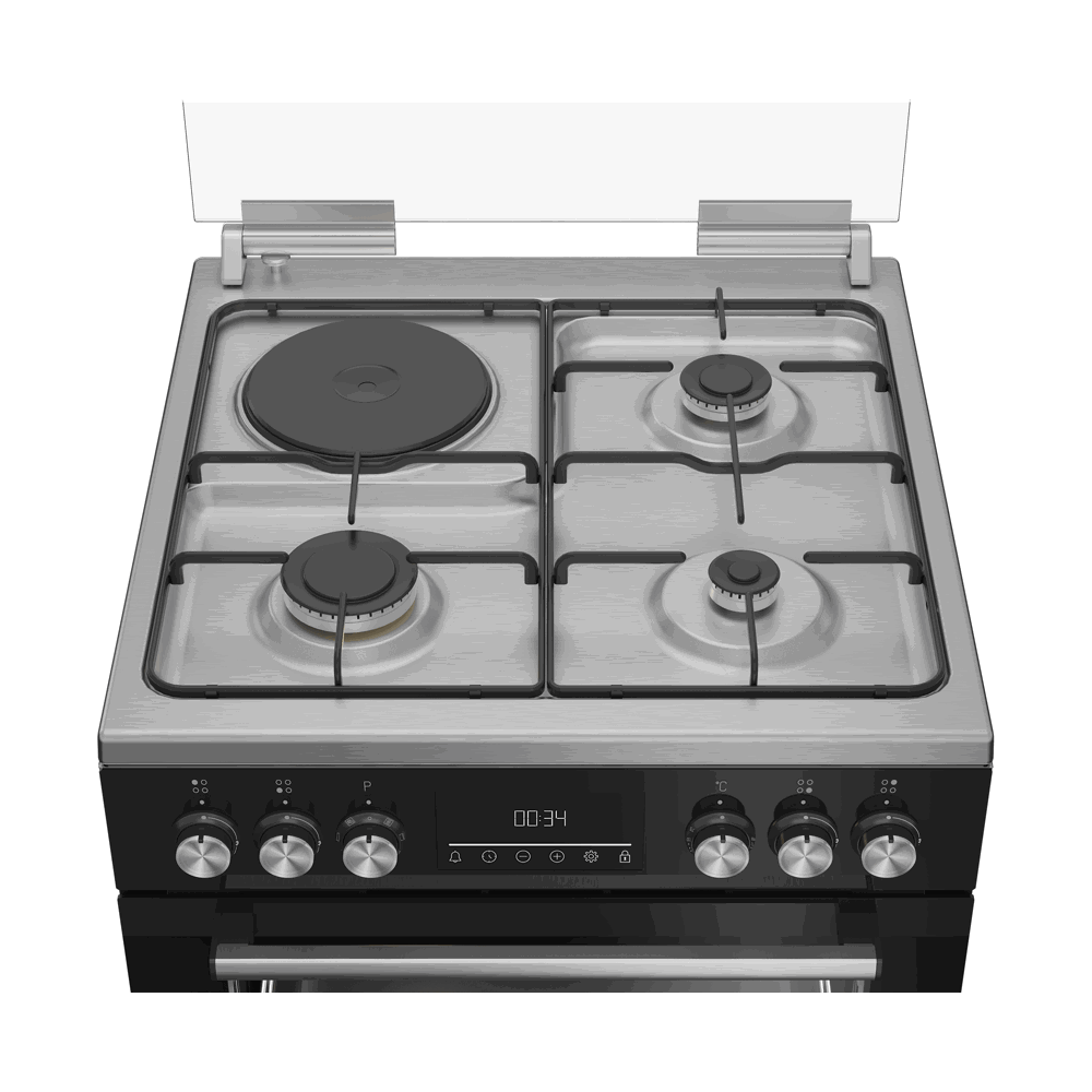 Gas Cooker Beko FBE63331XCS, 3 Gas + 1 electric, Black