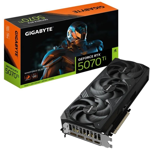 ვიდეო დაფა Gigabyte GV-N507TWF3OC-16GD WINDFORCE OC, GeForce RTX5070 Ti, 16GB, 256bit, HDMI, DP, Black