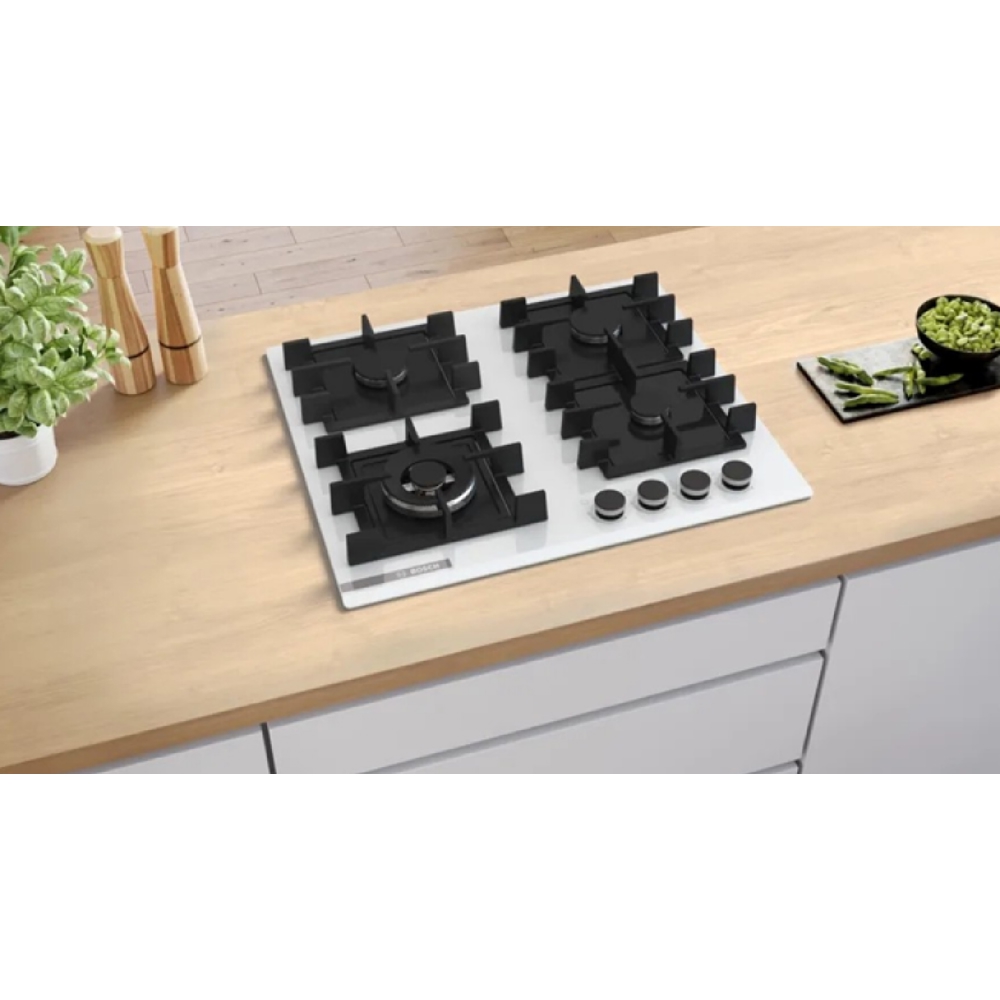 ჩასაშენებელი გაზის ქურის ზედაპირი Bosch PNK6B2P40R, Built-in Gas Cooktop, White