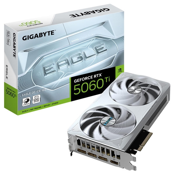 ვიდეო დაფა Gigabyte GV-N506TEAGLEOC_ICE-16GD EAGLE ICE, GeForce RTX5060 Ti, 16GB, 128bit, HDMI, DP, Silver