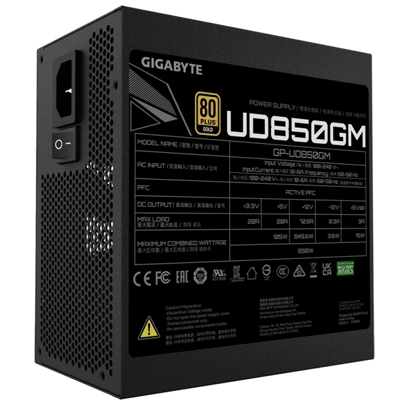 Power Supply Gigabyte GP-UD850GM, 850W, 80 Plus Gold, Black