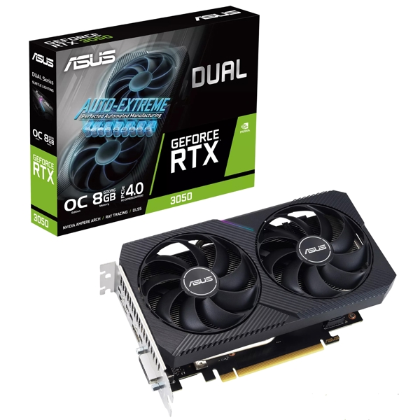ვიდეო დაფა Asus DUAL-RTX3050-O8G-V2, GeForce RTX3050, 8GB, 128bit, HDMI, DP, Black