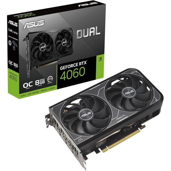 ვიდეო დაფა Asus DUAL-RTX4060-O8G-V2, GeForce RTX4060, 8GB, 128bit, HDMI, DP, Black