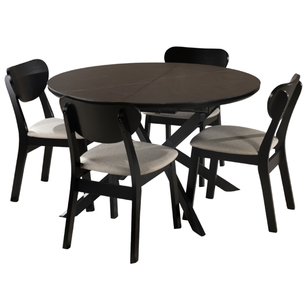 Table Set Comfort Room GDT2020-Q120B+4RH367C-BL, Black