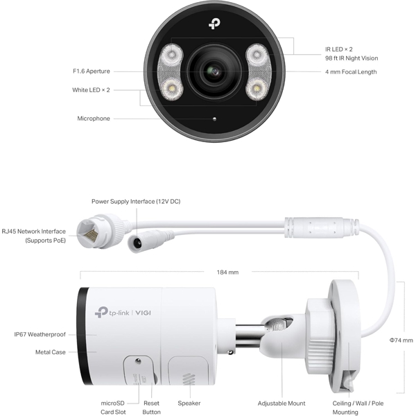 ვიდეო სათვალთვალო კამერა TP-Link VIGI C385(4mm), 8MP, Bullet Network Camera