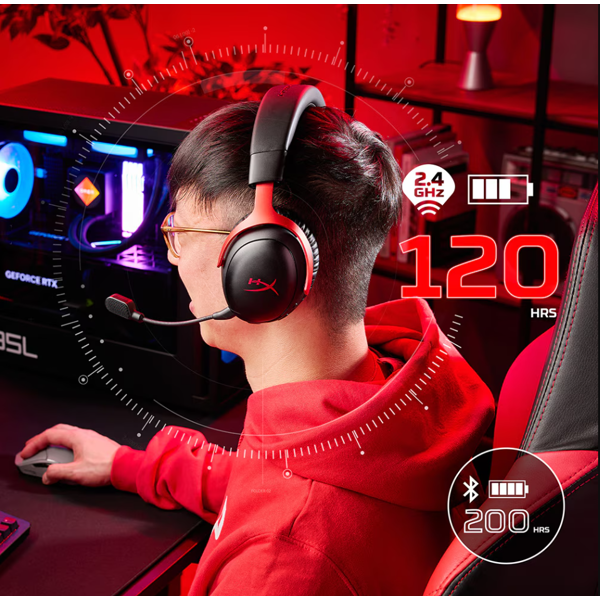 ყურსასმენი HyperX A59Z0AA Cloud III S, Gaming Headset, Wireless, Bluetooth, 2.4 GHz, Black/Red