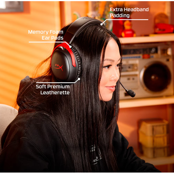 ყურსასმენი HyperX A59Z0AA Cloud III S, Gaming Headset, Wireless, Bluetooth, 2.4 GHz, Black/Red