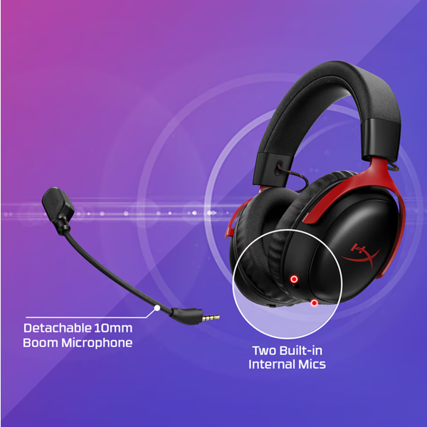 ყურსასმენი HyperX A59Z0AA Cloud III S, Gaming Headset, Wireless, Bluetooth, 2.4 GHz, Black/Red