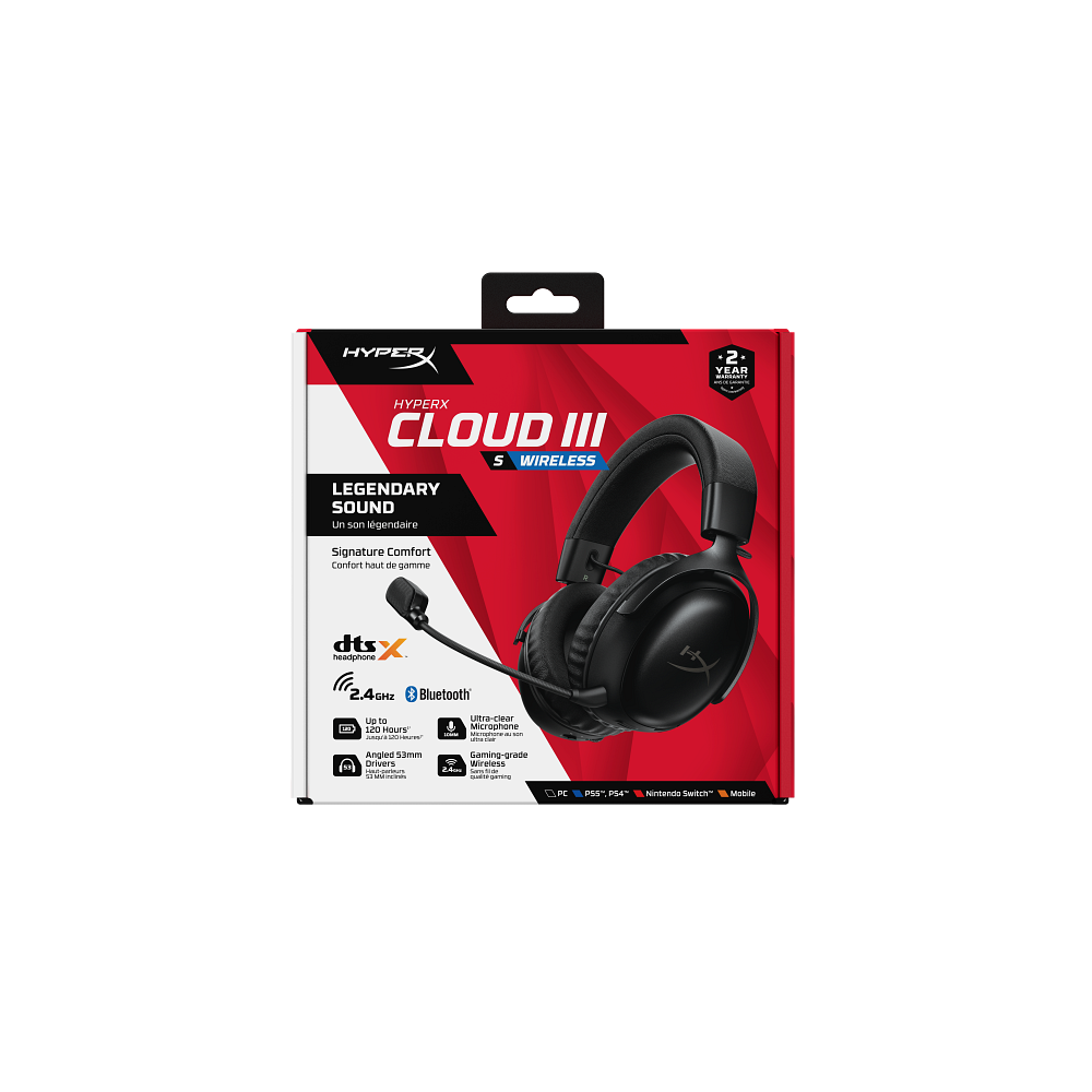 ყურსასმენი HyperX A59YZAA Cloud III S, Gaming Headset, Wireless, Bluetooth, 2.4 GHz, Black