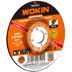 Depressed Centre Cutting-Off Wheel (METAL) Wokin 760411, 115X3.0X22.2mm, Orange