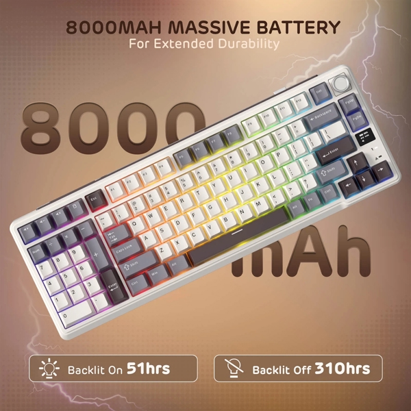 Mechanical Keyboard Royal Kludge RK L98 RGB, Cream Switch, Hot Swappable, Wireless, Type-C, Bluetooth, 2.4GHz, Sandalwood Brown