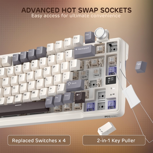 Mechanical Keyboard Royal Kludge RK L98 RGB, Cream Switch, Hot Swappable, Wireless, Type-C, Bluetooth, 2.4GHz, Sandalwood Brown