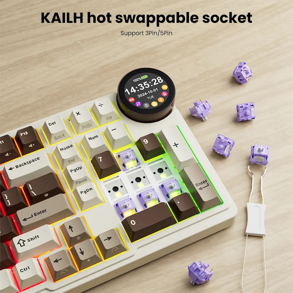 Mechanical Keyboard Royal Kludge RK N99 RGB, Violet Switch, Hot Swappable, Wireless, USB, Bluetooth, 2.4GHz, Mocha Grey