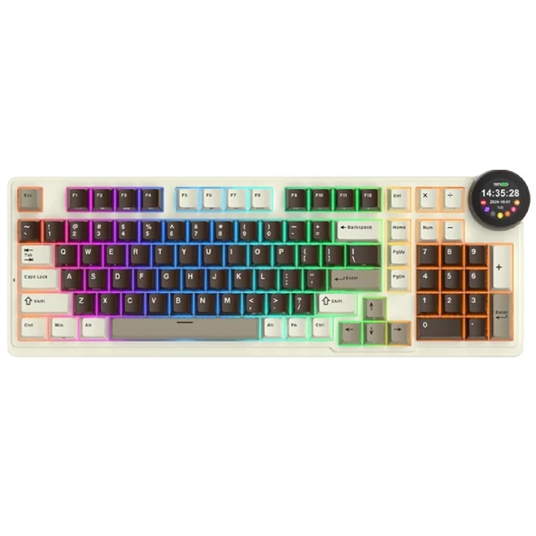 კლავიატურა Royal Kludge RKN99 RGB Mechanical Keyboard, Violet Switch, Hot Swappable, Wireless, USB, Bluetooth, 2.4GHz, Mocha Grey