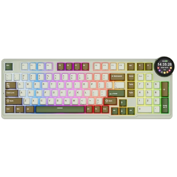 კლავიატურა Royal Kludge RKN99 RGB Mechanical Keyboard, Cream Switch, Hot Swappable, Wireless, USB, Bluetooth, 2.4GHz, Palm Green