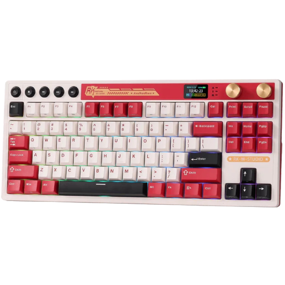 კლავიატურა Royal Kludge RKM87 RGB Mechanical Keyboard, Cream Switch, Hot Swappable, Wireless, Type-C, Bluetooth, 2.4GHz, Famicom