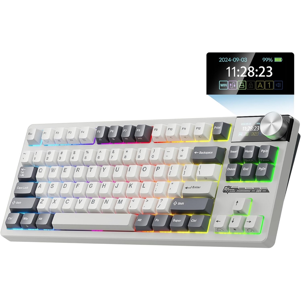 Mechanical Keyboard Royal Kludge RK S85 RGB, Cloud Switch, Hot Swappable, Wireless, Type-C, Bluetooth, 2.4GHz, White Night