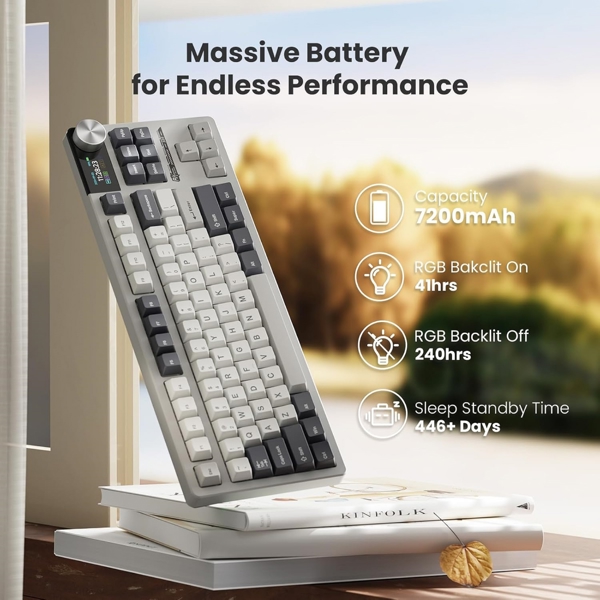 Mechanical Keyboard Royal Kludge RK S85 RGB, Cloud Switch, Hot Swappable, Wireless, Type-C, Bluetooth, 2.4GHz, White Night