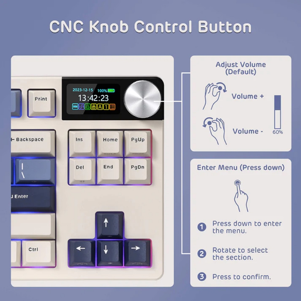 კლავიატურა Royal Kludge RKS85 RGB Mechanical Keyboard, Cloud switch, Hot Swappable, Wireless, Type-C, Bluetooth, 2.4GHz, Horizon Blue