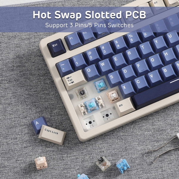 Mechanical Keyboard Royal Kludge RK S85 RGB, Cloud switch, Hot Swappable, Wireless, Type-C, Bluetooth, 2.4GHz, Horizon Blue