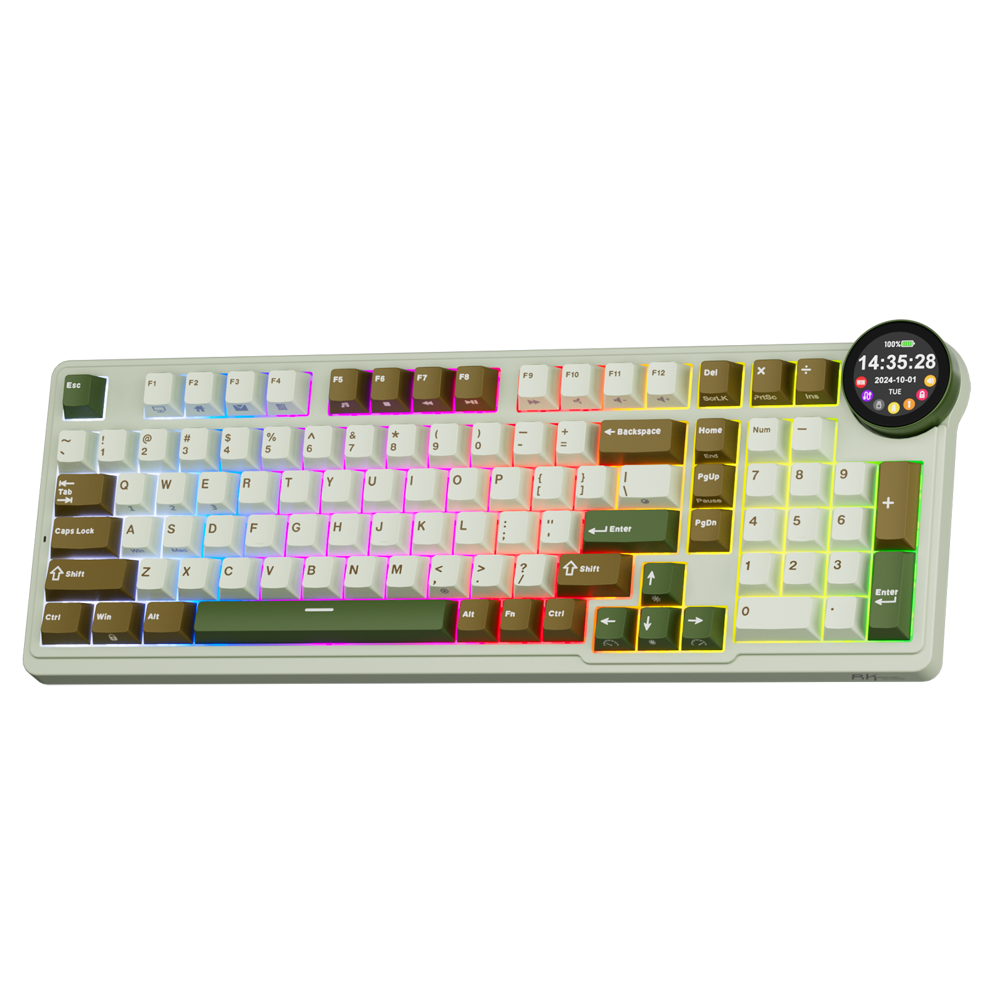 Mechanical Keyboard Royal Kludge RK N99 RGB, Cream Switch, Hot Swappable, Wireless, USB, Bluetooth, 2.4GHz, Palm Green