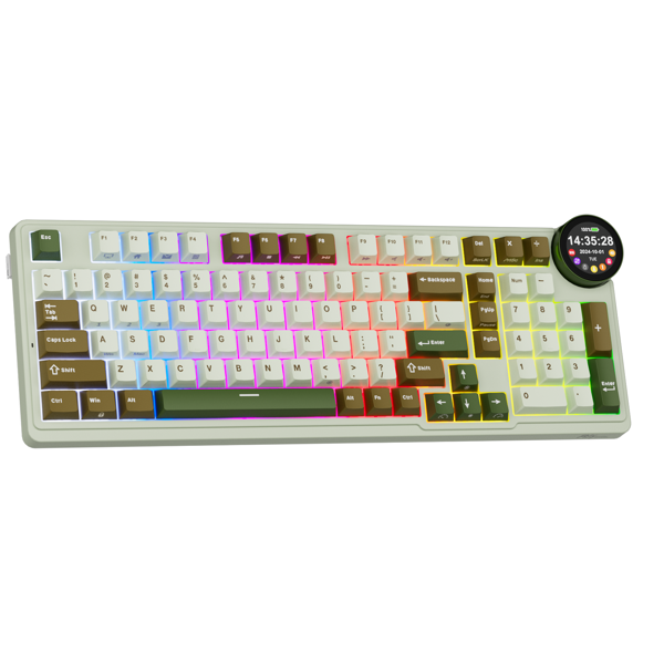 კლავიატურა Royal Kludge RKN99 RGB Mechanical Keyboard, Cream Switch, Hot Swappable, Wireless, USB, Bluetooth, 2.4GHz, Palm Green