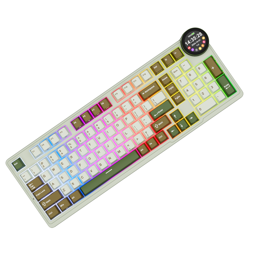 Mechanical Keyboard Royal Kludge RK N99 RGB, Cream Switch, Hot Swappable, Wireless, USB, Bluetooth, 2.4GHz, Palm Green