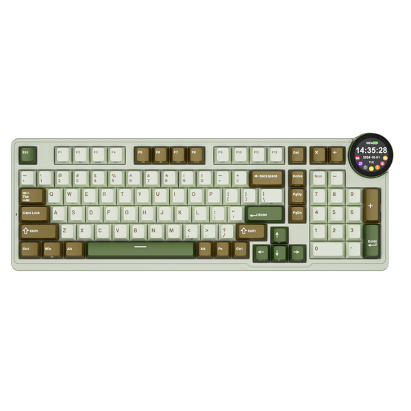 კლავიატურა Royal Kludge RKN99 RGB Mechanical Keyboard, Cream Switch, Hot Swappable, Wireless, USB, Bluetooth, 2.4GHz, Palm Green