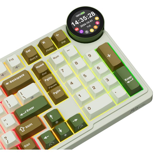 კლავიატურა Royal Kludge RKN99 RGB Mechanical Keyboard, Cream Switch, Hot Swappable, Wireless, USB, Bluetooth, 2.4GHz, Palm Green