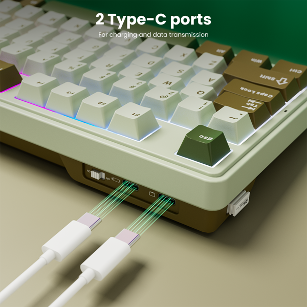 კლავიატურა Royal Kludge RKN99 RGB Mechanical Keyboard, Cream Switch, Hot Swappable, Wireless, USB, Bluetooth, 2.4GHz, Palm Green