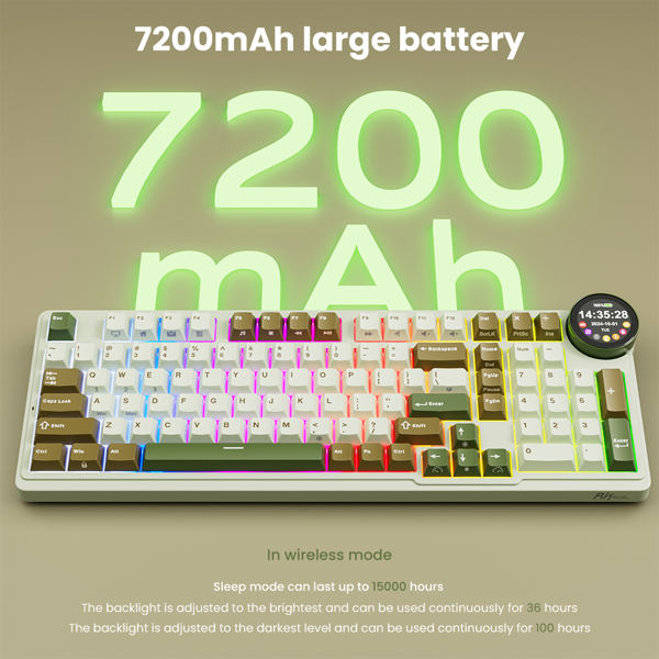 კლავიატურა Royal Kludge RKN99 RGB Mechanical Keyboard, Cream Switch, Hot Swappable, Wireless, USB, Bluetooth, 2.4GHz, Palm Green