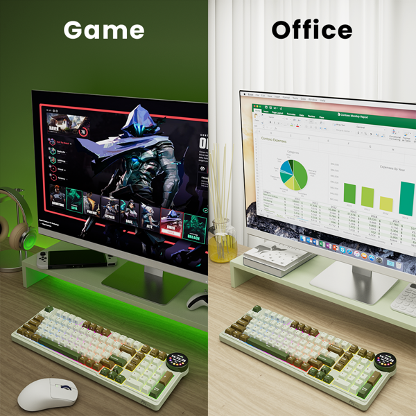 კლავიატურა Royal Kludge RKN99 RGB Mechanical Keyboard, Cream Switch, Hot Swappable, Wireless, USB, Bluetooth, 2.4GHz, Palm Green