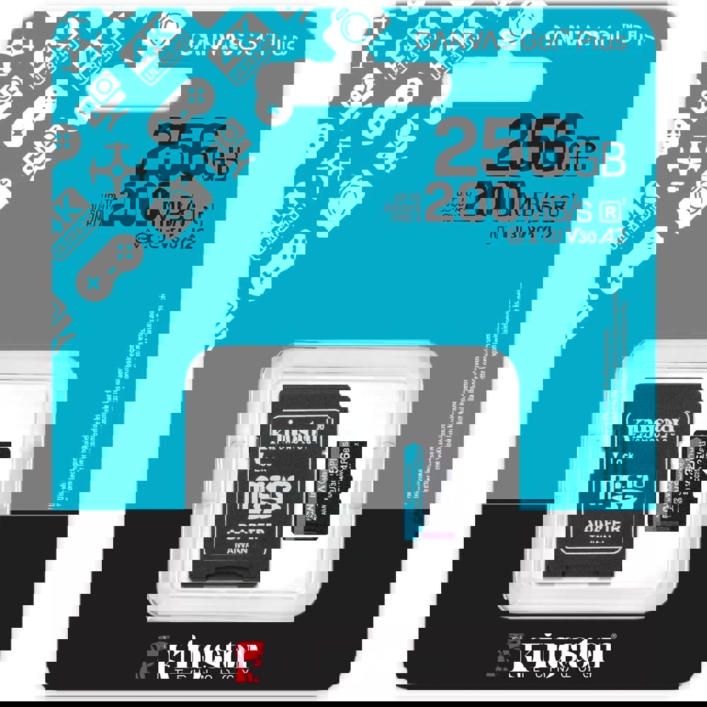 მეხსიერების ბარათი Kingston SDCG4/256GB Canvas Go Plus Gen4, 256GB, microSDXC, C10, UHS-I, U3, Black