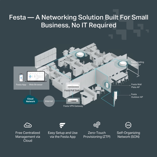 სვიჩი TP-Link Festa FS308GP, 8-Port Gigabit, PoE+ Smart Switch, White