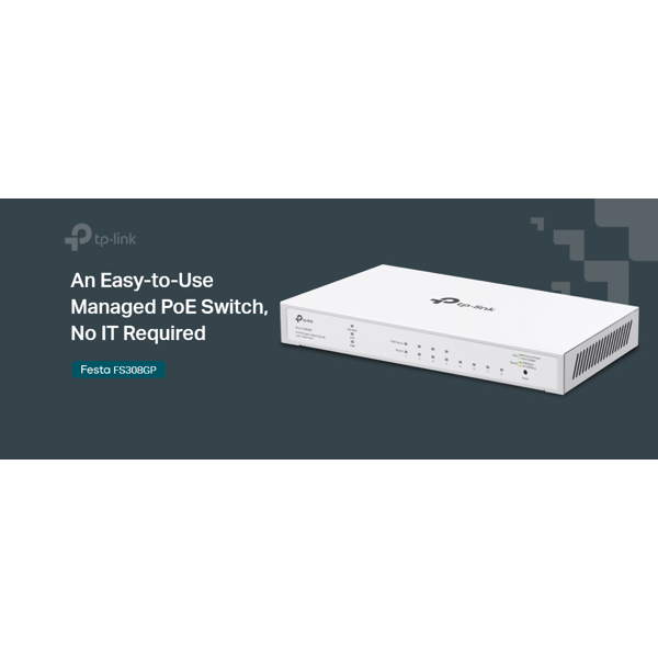 სვიჩი TP-Link Festa FS308GP, 8-Port Gigabit, PoE+ Smart Switch, White