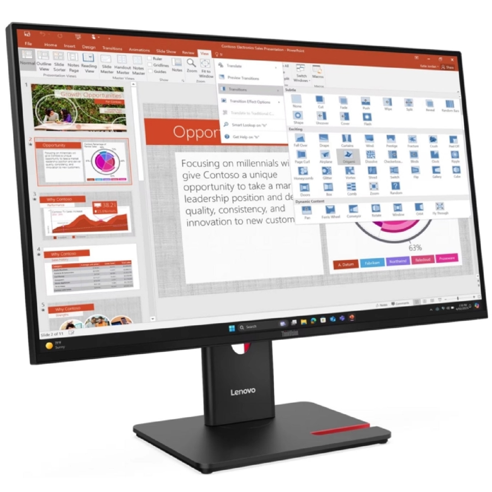 Monitor Lenovo 64A5MAT6EU ThinkVision T27-40, 27", FHD, IPS, HDMI, DP, USB, USB-C, Black